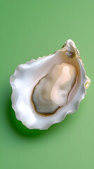 Fresh oyster on green surface food photography styled image natural light close-up view culinary delight