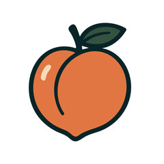 A flat, minimalist digital illustration of a peach with a leaf.
