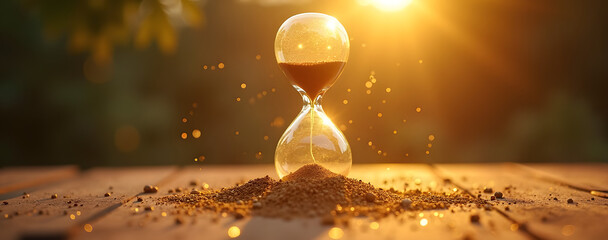 Crystal hourglass glowing with golden sand