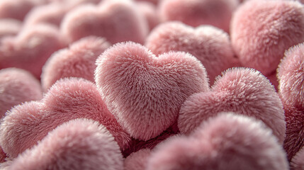 Many fluffy pink hearts close up soft texture valentines day love