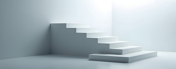 Floating staircase in empty white fog