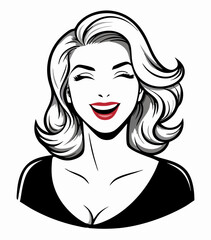 Happy Woman Pop Art Style Portrait, Smiling Female Illustration