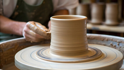 Crafting a clay pot at a pottery studio during daylight