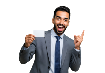 Business Card Concept Happy Man Showing Solution Mockup