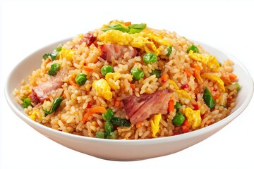 Delicious egg fried rice featuring stir-fried rice with eggs, fresh vegetables, and a choice of meat, perfect for any meal or gathering
