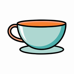 Teal Coffee Cup with Orange Interior and Saucer