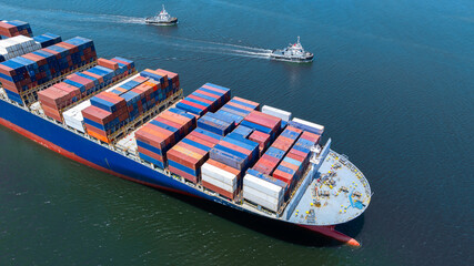 Aerial view cargo container ship global business maritime logistic, Cargo container ship freight...