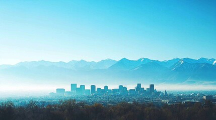 Panoramic View of Salt Lake City Skyline with Mountain Backdrop