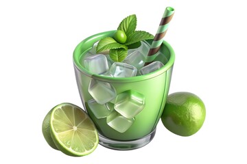 Refreshing lime and mint iced drink in glass