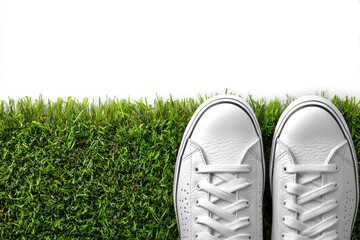 White shoes on grass, feeling fresh and clean