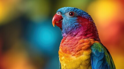 Stunning rainbow lorikeet portrait showcasing vibrant plumage against a blurred colorful background vivid nature photography