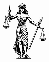 Lady Justice Illustration: Black and White Legal Icon