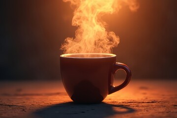 Fototapeta premium Warm Cup of Coffee Steaming in the Night