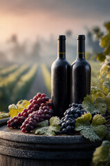 A glass of wine in a Bordeaux vineyard in a rustic and peaceful setting.