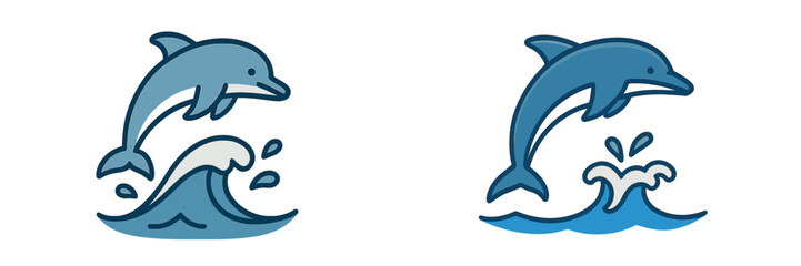 Dolphins jumping over waves in an ocean setting amidst bright blue waters during a sunny day