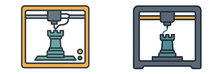 3D printing process showcasing a chess piece being created in two different styles of printers