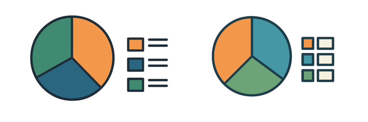 Colorful pie charts displaying data comparisons in a modern, minimalist style with accompanying legends