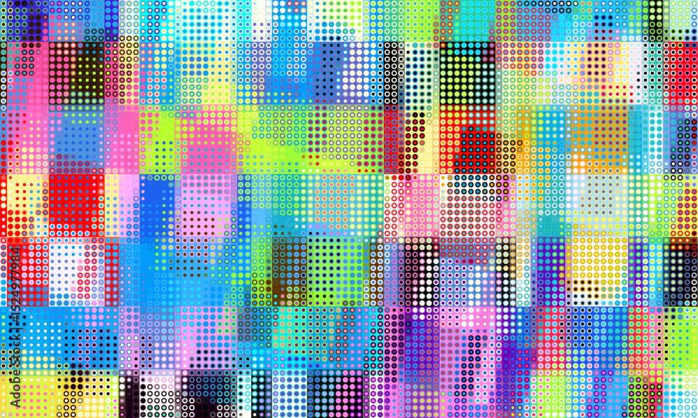 Poster Neon Pixel texture futuristic. Moire overlay effect vector background. Small dots