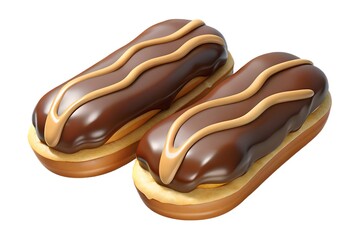 Two chocolate eclairs with caramel drizzle