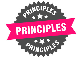 principles. principles round pink label isolated on transparent background