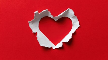 Torn Paper Heart Showing Love Concept on Red Paper