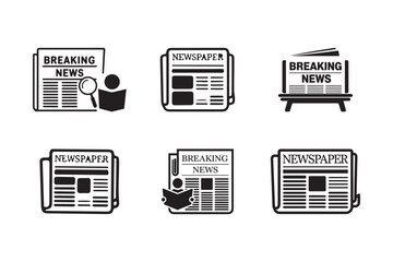 Newspaper icon set vector. news paper sign and symbol silhouette vector illustration on white background 