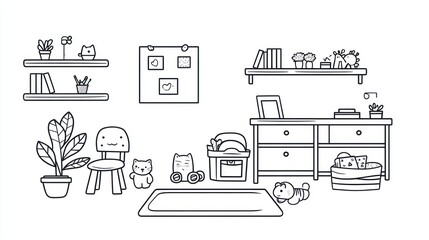Naklejka premium Line art of a child's room