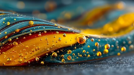 Motion of oil separating in water with abstract swirling patterns and bold color highlights