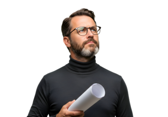 Contemplative Architect Engineer Examines Project Plans