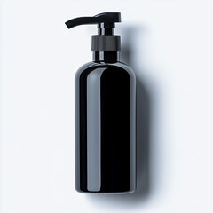 Fototapeta premium A single black bottle with a black pump dispenser isolated on white background
