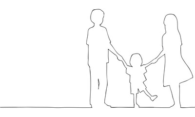 手をつなぐ親子の線画イラスト