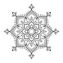 Circular pattern in form of mandala with flower for Henna, Mehndi, tattoo, decoration. Decorative ornament in ethnic oriental style. Outline doodle hand draw vector illustration.