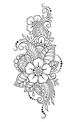 Mehndi flower pattern for Henna drawing and tattoo. Decoration in ethnic oriental, Indian style. Doodle ornament. Outline hand draw vector illustration.