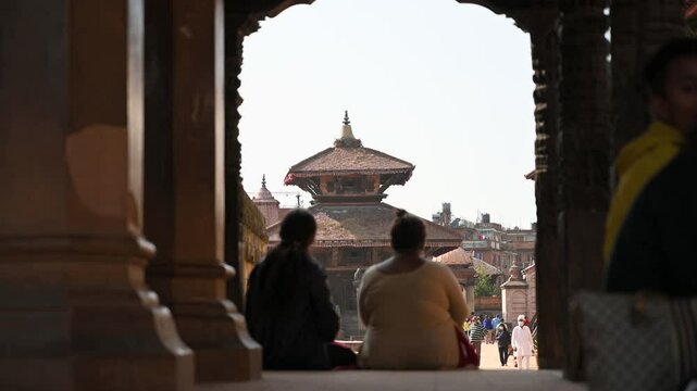 Nepal Bhaktapur Durbar Square Rameshwar Temple Slow Motion Stabilizer Forward World Heritage Site Kathmandu Valley