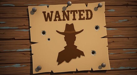 Wanted Poster Vintage Western Outlaw Silhouette Illustration