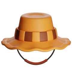 3d rendering of an orange and brown bucket hat with transparent background