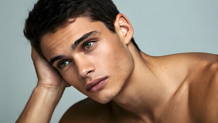 Fototapeta premium Captivating Beauty Skin Model A Portrait of Male Beauty Handsome and Flawless Skin