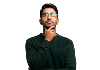 Pensive Indian Man Deep Thought Focused on Solutions