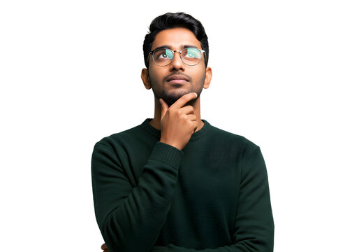Pensive Indian Man Deep Thought Focused on Solutions