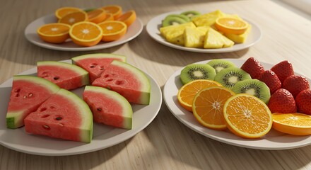 Fresh Summer Fruit Platter Watermelon, Pineapple, Oranges, Strawberries, and Kiwi