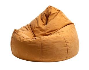 Tan Suede Bean Bag with Visible Seams and Relaxed Shape, isolated on white background