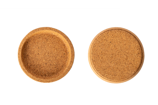 The Photo of a cork board coaster on a white background, taken with a 45Mp high resolution camera.