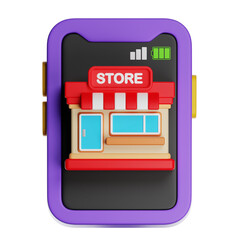 Online store building on smartphone screen with full battery indicator: embracing mobile commerce