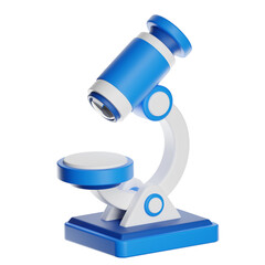 Blue and white microscope icon on transparent background for scientific research