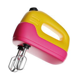 Pink and yellow hand mixer isolated on transparent background