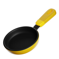 Yellow frying pan with non-stick coating on transparent background