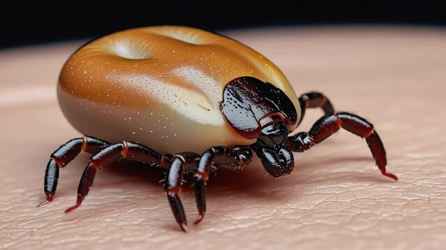 Macro Close-Up of Tick Crawling on Human Skin