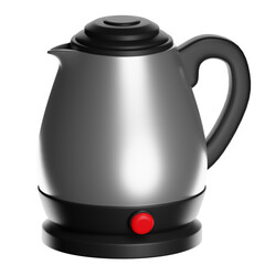Electric kettle with red button on transparent background