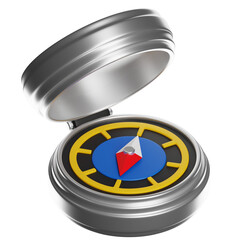 3d compass pointing north with open lid on transparent background
