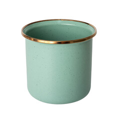 The Photo of a green stainless mug, on a white background, taken with a 45Mp high resolution camera.